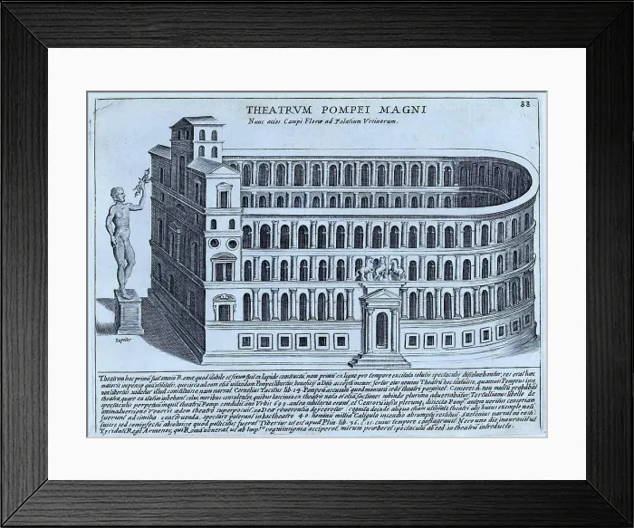 Framed Print : The Theatre of Pompey was the first permanent stone theatre in Rome. It was built by Pompeius on the Campus Martius, historical Rome, Italy, digital reproduction of an original 17th-century design, original date unknown Framed Print : The Theatre of Pompey was the first permanent stone theatre in Rome. It was built by Pompeius on the Campus Martius, historical Rome, Italy, digital reproduction of an original 17th-century design, original date unknown