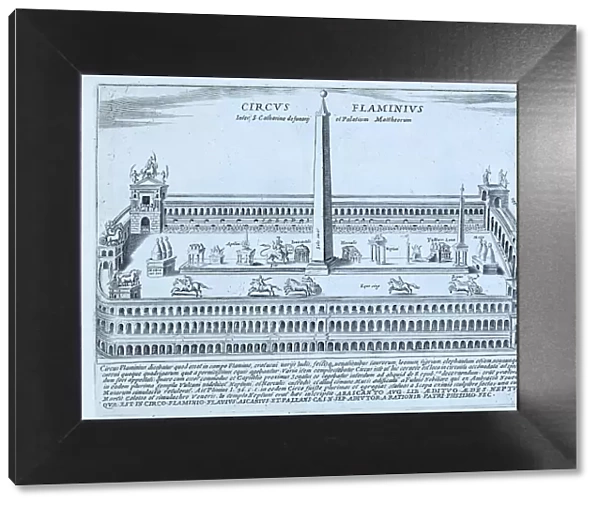 The Circus Flaminius. The Circus Flaminus did not have fixed seating like the Circus Maximus, which made its use more flexible. It was located on the Campus Flaminius, historical Rome, Italy, digital reproduction of an original 17th-century design
