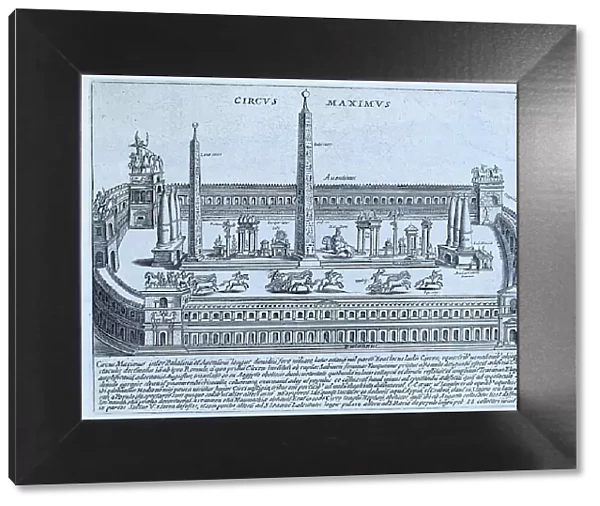Circus Maximus. The Roman Circus was designed for chariot racing, although other events were also held in these arenas, historical Rome, Italy, digital reproduction of an original 17th-century artwork, original date not known