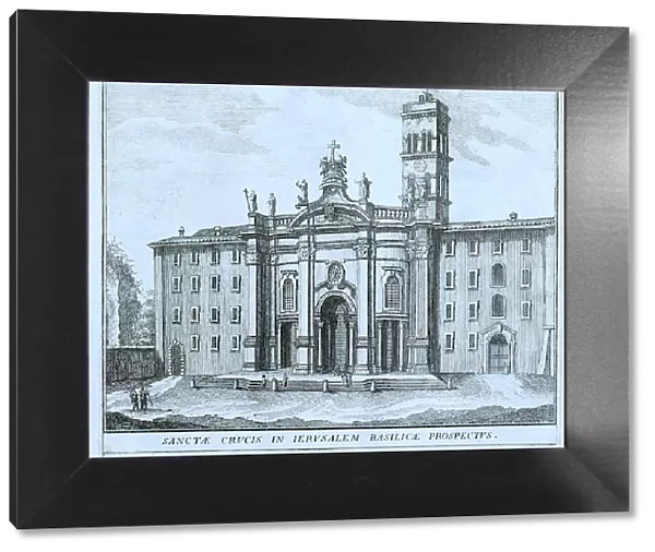 Basilica Santa Croce in Gerusalemme, Basilica Sanctae Crucis in Hierusalem, Basilica of the Holy Cross in Jerusalem, is one of the seven pilgrimage churches, historic Rome, Italy, digital reproduction of an original 17th-century artwork