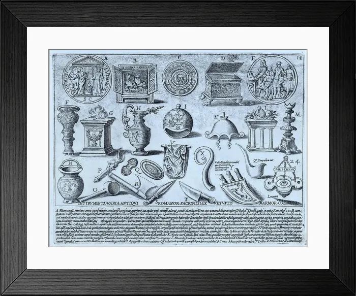 Framed Print : Instrumenta Varia antiqui Romanor Sacrificii ex Vestutis, The various instruments of the ancient Roman sacrifice, historical Rome, Italy, digital reproduction of a 17th century original, original date unknown