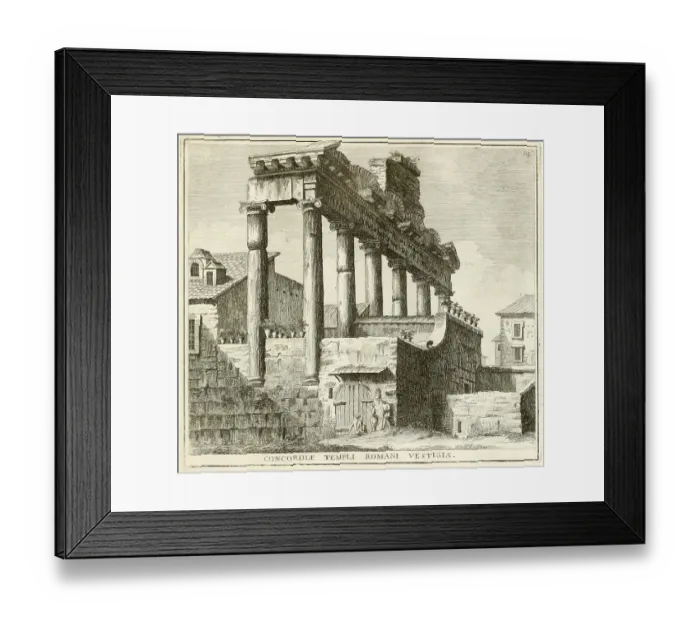 Framed Print : Temple of Concordia, behind the senator's palace, historical Rome, Italy, digital reproduction of an original 17th century painting, original date not known Framed Print : Temple of Concordia, behind the senator's palace, historical Rome, Italy, digital reproduction of an original 17th century painting, original date not known