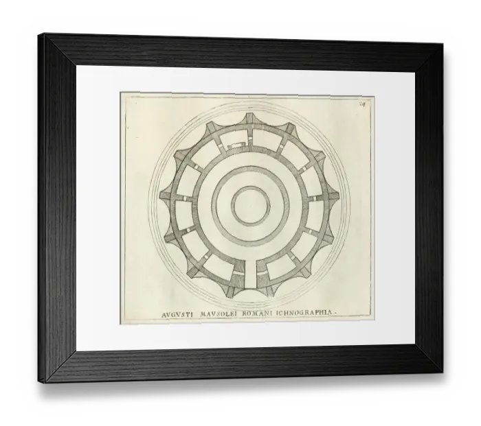Framed Print : Plan of the Mausoleum of Emperor Augustus, in which the garden of the Palace of Korea is located, historical Rome, Italy, digital reproduction of an original template from the 17th century, original date unknown Framed Print : Plan of the Mausoleum of Emperor Augustus, in which the garden of the Palace of Korea is located, historical Rome, Italy, digital reproduction of an original template from the 17th century, original date unknown
