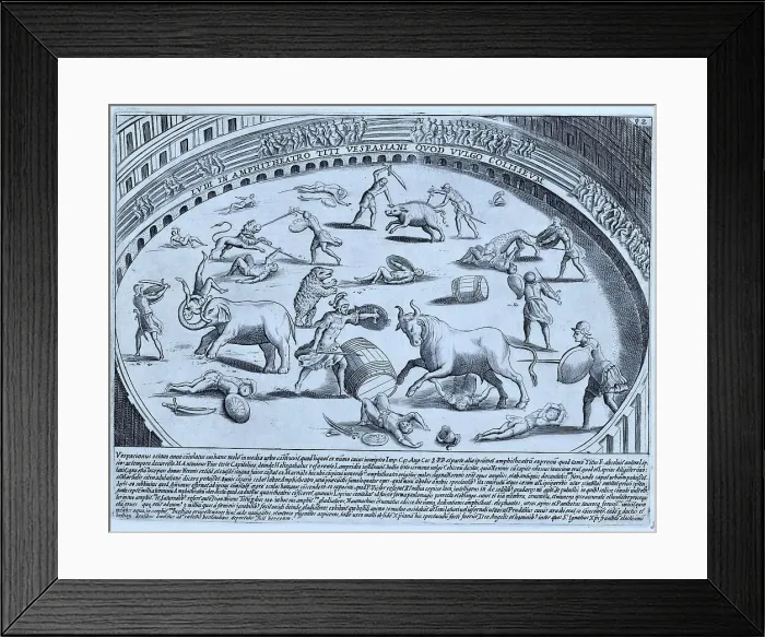 Framed Print : Games in the amphitheatre of Vespasian, known as the Colosseum, historic Rome, Italy, digital reproduction of an original 17th century artwork, original date unknown Framed Print : Games in the amphitheatre of Vespasian, known as the Colosseum, historic Rome, Italy, digital reproduction of an original 17th century artwork, original date unknown