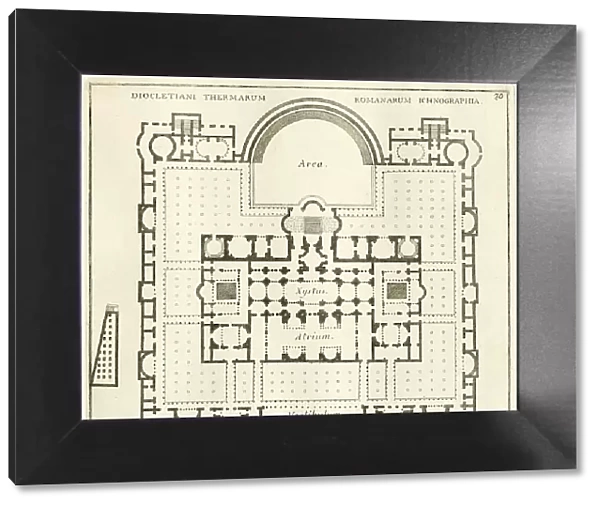 Geometric plan of the Baths of Diocletian, where the Convent of the Certonni is located, historical Rome, Italy, digital reproduction of an original 17th century template, original date unknown