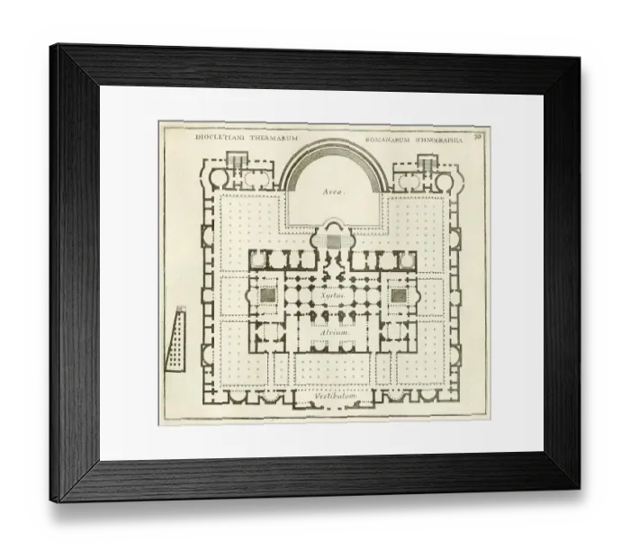 Framed Print : Geometric plan of the Baths of Diocletian, where the Convent of the Certonni is located, historical Rome, Italy, digital reproduction of an original 17th century template, original date unknown Framed Print : Geometric plan of the Baths of Diocletian, where the Convent of the Certonni is located, historical Rome, Italy, digital reproduction of an original 17th century template, original date unknown