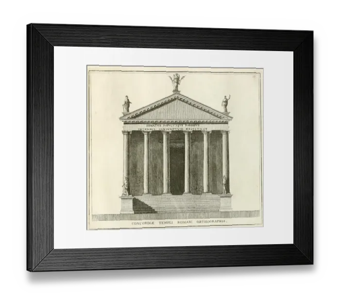 Framed Print : Elevation of the Temple of Concord, carved out of the remains of the temple, elevazione del Tempio della Concordia, ricavata da cio che ne rimane, historical Rome, Italy, digital reproduction of an original 17th century master, original date unknown Framed Print : Elevation of the Temple of Concord, carved out of the remains of the temple, elevazione del Tempio della Concordia, ricavata da cio che ne rimane, historical Rome, Italy, digital reproduction of an original 17th century master, original date unknown