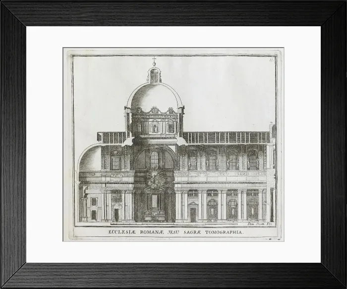 Framed Print : Cross-section of the Church of the Gesu, located in front of the Altieri Palace, historical Rome, Italy, digital reproduction of an original 17th century master, original date unknown Framed Print : Cross-section of the Church of the Gesu, located in front of the Altieri Palace, historical Rome, Italy, digital reproduction of an original 17th century master, original date unknown