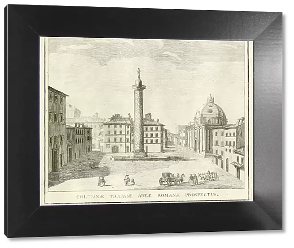 Piazza della Colonna Trajana, at noon of SS. Apostoli, historical Rome, Italy, digital reproduction of an original from the 17th century, original date not known