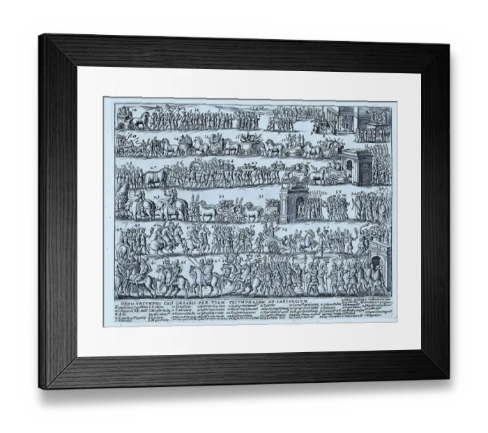 Framed Print : Depicted here is the procession during a Roman triumph. It shows the legions of cohorts at the end of the procession up to the Temple of Jupiter on Capitoline Hill, historical Rome, Italy, digital reproduction of a 17th century original