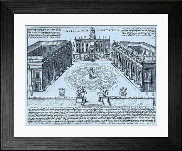 Framed Print : Capitolii Novi Descriptio, The Description of the New Capitol. The Piazza del Campidoglio was designed by Michelangelo Buonarroti during the early Renaissance. It was part of Pope Paul III's plan to revitalise the city, Historic Rome, Italy, digital Framed Print : Capitolii Novi Descriptio, The Description of the New Capitol. The Piazza del Campidoglio was designed by Michelangelo Buonarroti during the early Renaissance. It was part of Pope Paul III's plan to revitalise the city, Historic Rome, Italy, digital