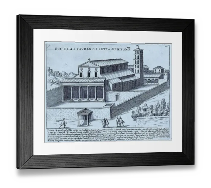 Framed Print : Ecclesia S. Laurentii Extra Urbis Moniae, The Papal Basilica of St. Lawrence Outside the Walls, Historic Rome, Italy, digital reproduction of an original 17th century artwork, original date unknown Framed Print : Ecclesia S. Laurentii Extra Urbis Moniae, The Papal Basilica of St. Lawrence Outside the Walls, Historic Rome, Italy, digital reproduction of an original 17th century artwork, original date unknown