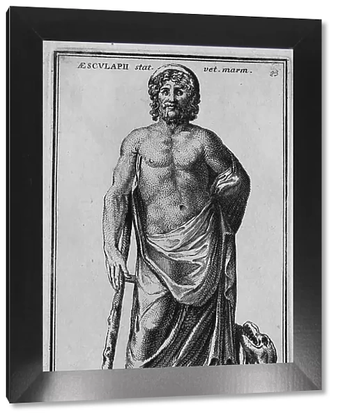 The Roman god Asclepius, marble statue from ancient Rome, Italy, digital reproduction of an original from the 18th century, original date not known