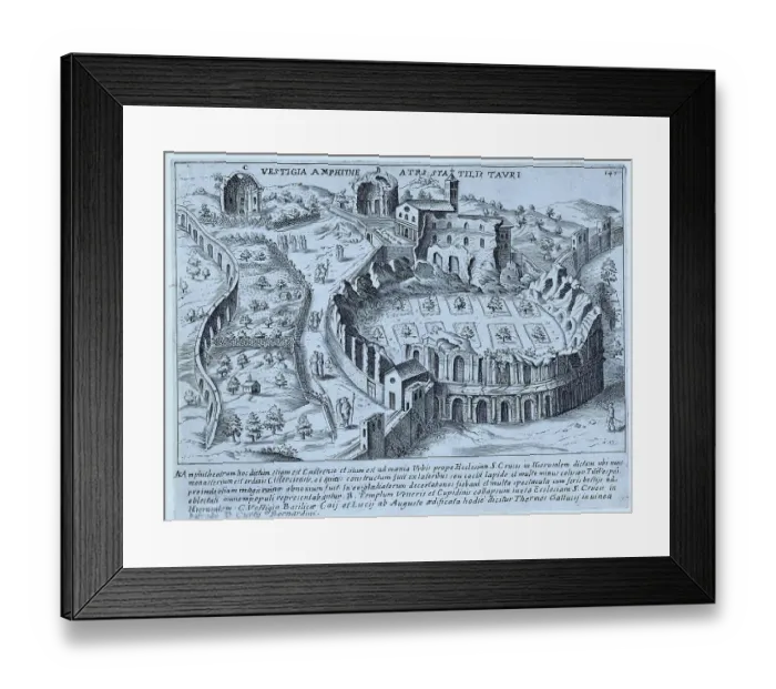 Framed Print : Vestigia Amphitheatari Sta Tilli Tauri, The Amphitheatre of Statilius Taurus, historical Rome, Italy, digital reproduction of an original 17th century artwork, original date unknown