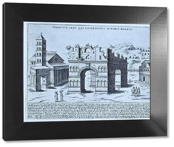 Templum Iani Quadrifronti In Foro Boario, the view of the Arch of Janus that Lauro might have seen. The niches are empty and the statues have disappeared, historical Rome, Italy, digital reproduction of an original 17th century master