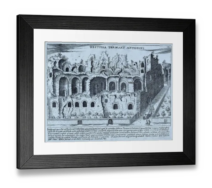 Framed Print : Vestigia Termaru Antonini, The Remains of the Baths of Antonius. The baths seen in ruin. Some of the baths are still preserved, although they were in ruins at the time of the 17th century, historical Rome, Italy Framed Print : Vestigia Termaru Antonini, The Remains of the Baths of Antonius. The baths seen in ruin. Some of the baths are still preserved, although they were in ruins at the time of the 17th century, historical Rome, Italy