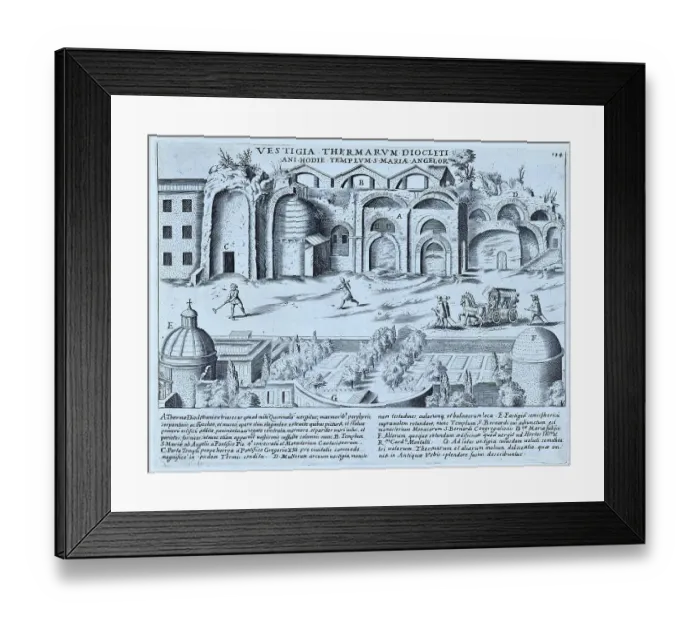 Framed Print : Vestigia Thermarum Diocletiani Ani Hodie Templem S. Mary Angelor, remains of the Baths of Diocletian. The aqueduct that carried water to the baths was destroyed by invading Goths in 537 AD, historical Rome, Italy Framed Print : Vestigia Thermarum Diocletiani Ani Hodie Templem S. Mary Angelor, remains of the Baths of Diocletian. The aqueduct that carried water to the baths was destroyed by invading Goths in 537 AD, historical Rome, Italy