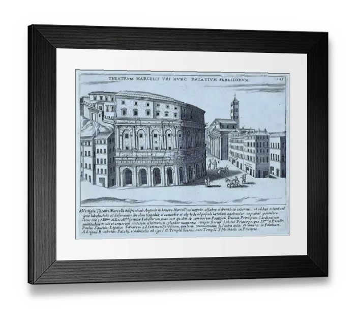 Framed Print : Theatrum Marcelli ubi nunc Palatium Sabellorem, The theatre of Marcellus was begun in 44 BC by Julius Caesar, who wanted to build a larger and more magnificent theatre than that of the recently defeated Pompey, historical Rome, Italy Framed Print : Theatrum Marcelli ubi nunc Palatium Sabellorem, The theatre of Marcellus was begun in 44 BC by Julius Caesar, who wanted to build a larger and more magnificent theatre than that of the recently defeated Pompey, historical Rome, Italy