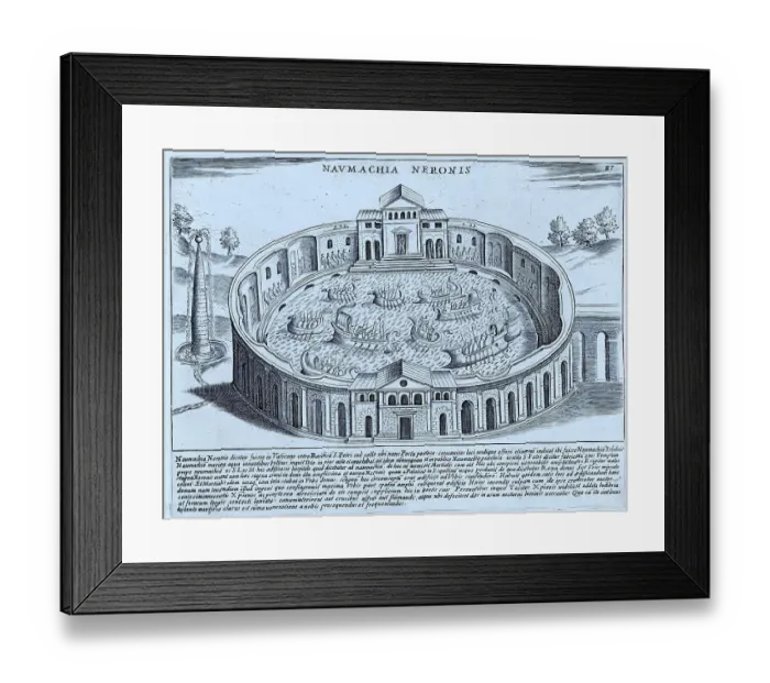 Framed Print : The Naumachia of Nero. A naumachia refers to the depiction of a naval battle among the Romans, but also to the places where such exhibitions took place, historical Rome, Italy, digital reproduction of a 17th century original, original date not known Framed Print : The Naumachia of Nero. A naumachia refers to the depiction of a naval battle among the Romans, but also to the places where such exhibitions took place, historical Rome, Italy, digital reproduction of a 17th century original, original date not known