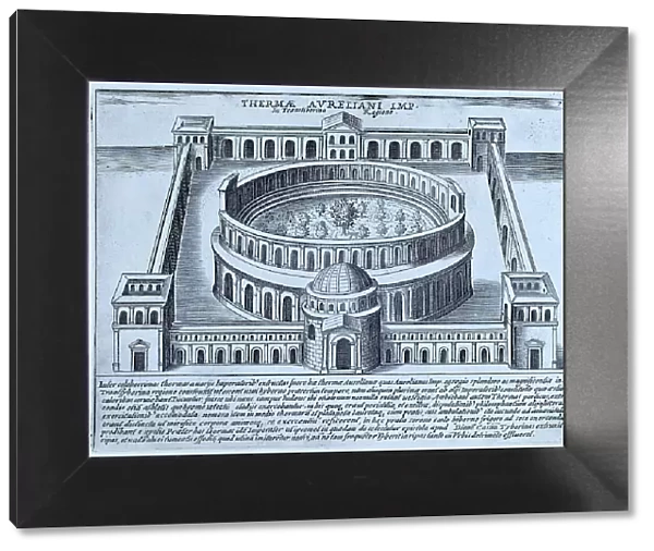 Baths of Aurelian in the Transtiberina. The Transtiberina is an area of Tome on the west bank of the Tiber and south of the Vatican. It is now called Trastevere, Historic Rome, Italy, 1625, Rome, digital reproduction of an 18th century original