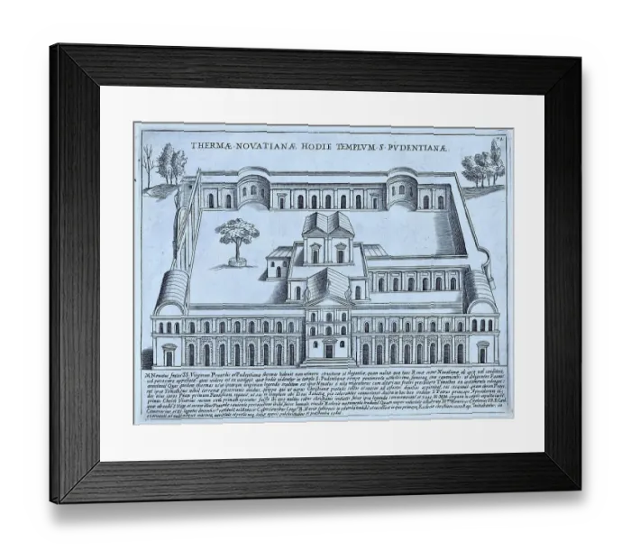 Framed Print : Thermae Novatianae Hodie Templum S. Pudentianae, the Novatian Baths, today the Church of Saint Pudentiana. The Novatian Baths were also known as the Timotene Baths and belonged to the house of the Pudens family, historical Rome, Italy, 1625, Rome