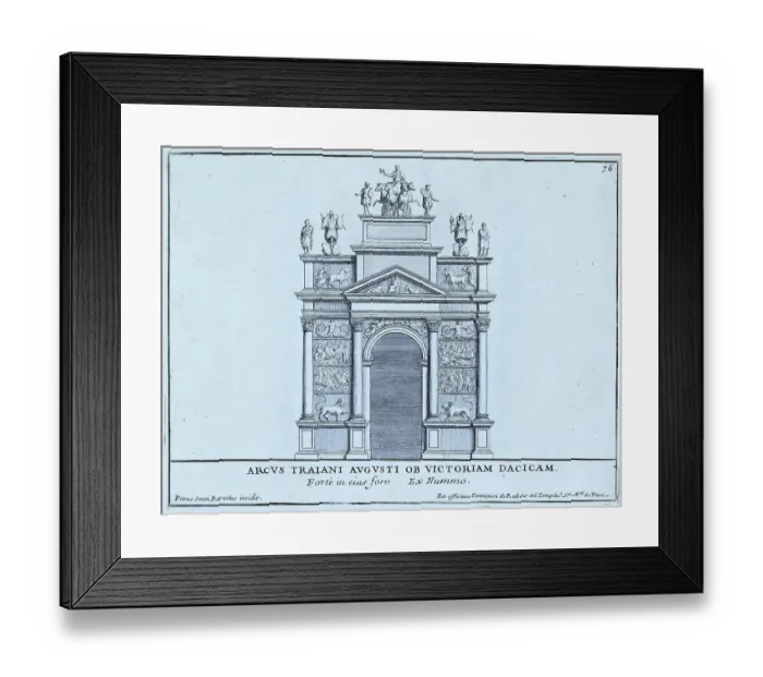 Framed Print : Arcus Traiani Augusti ob Victoriam Dacicam. Forte in eius foro, ex Nummo, a Roman victory arch, after the design of a coin, erected for the Emperor Trajan on the Forum Traiani in honour of his Dacian victories, historical Rome, Italy, 1625, Rome Framed Print : Arcus Traiani Augusti ob Victoriam Dacicam. Forte in eius foro, ex Nummo, a Roman victory arch, after the design of a coin, erected for the Emperor Trajan on the Forum Traiani in honour of his Dacian victories, historical Rome, Italy, 1625, Rome