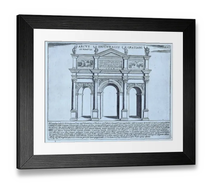 Framed Print : The Arch of Gratian. The Arch of Gratian, Theodosius and Valentinian was built between AD 379-383. Its purpose was to mark the pilgrimage route from St. Peter's to St Framed Print : The Arch of Gratian. The Arch of Gratian, Theodosius and Valentinian was built between AD 379-383. Its purpose was to mark the pilgrimage route from St. Peter's to St