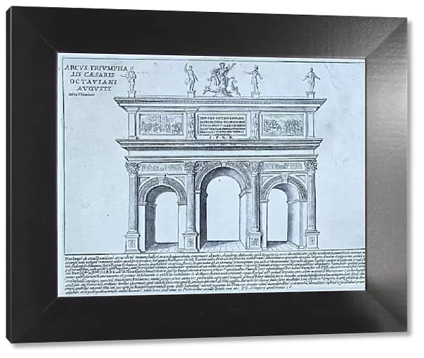 Triumphal arch of Augustus. There may have been two triumphal arches of Augustus. This is known from their depictions on coins, historical Rome, Italy, 1625, Rome, digital reproduction of an 18th century original, original date not known