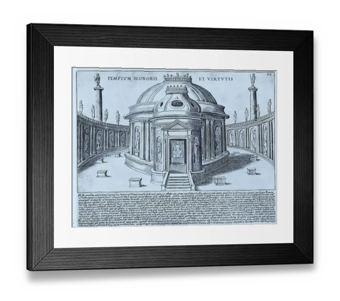 Framed Print : The image shows the Temple of Honour and Virtue planned in 210 BC by Marcus Claudius Marcellus, Consul of Rome, at Porta Capena, historical Rome, Italy, 1625, Rome, digital reproduction of an 18th century original, original date not known Framed Print : The image shows the Temple of Honour and Virtue planned in 210 BC by Marcus Claudius Marcellus, Consul of Rome, at Porta Capena, historical Rome, Italy, 1625, Rome, digital reproduction of an 18th century original, original date not known