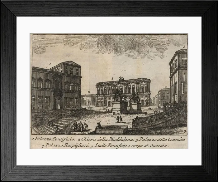 Framed Print : Palazzo Pontificio, Chiesa della Maddalena, Palazzo della Consulta, Palazzo Rospigliosi and Stalle Pontificie e corpo di Guardia, 1767, Rome, Italy, digital reproduction of an 18th century original, original date unknown Framed Print : Palazzo Pontificio, Chiesa della Maddalena, Palazzo della Consulta, Palazzo Rospigliosi and Stalle Pontificie e corpo di Guardia, 1767, Rome, Italy, digital reproduction of an 18th century original, original date unknown