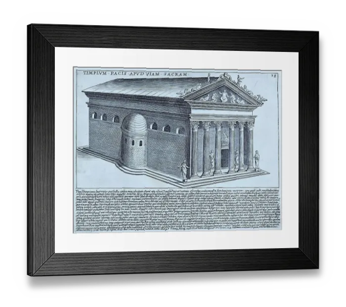 Framed Print : Templum Pacis Apud Viam Sacram, The Temple of Peace on the Via Sacra. The Via Sacra was the main street in the ancient city of Rome. It led from the top of the Capitoline Hill through the Forum and to the Colosseum, historical Rome, Italy, 1625 Framed Print : Templum Pacis Apud Viam Sacram, The Temple of Peace on the Via Sacra. The Via Sacra was the main street in the ancient city of Rome. It led from the top of the Capitoline Hill through the Forum and to the Colosseum, historical Rome, Italy, 1625