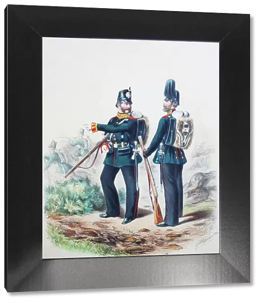 Prussian Army, Prussian Guard, Guardsmen and Guard Gunners, Army Uniform, Military, Prussia, Germany, Digitally restored reproduction of a 19th century original