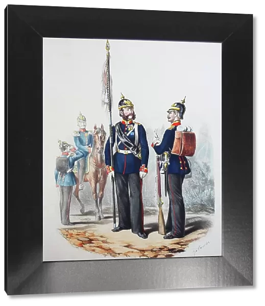 Prussian Army, Prussian Guard, King's Grenadier Regiment No. 2, West Prussian Regiment, Staff Officer, Flag NCO, Non-Commissioned Officer, Army Uniform, Military, Prussia, Germany, digitally restored reproduction of a 19th century original