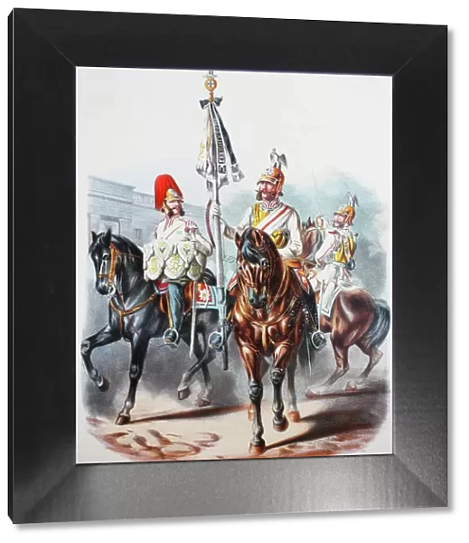 Prussian Army, Prussian Guard, Regiment of the Garde du Corps, Cuirassier Regiment, Pauker, Standard NCO, Officer, Army Uniform, Military, Prussia, Germany, digitally restored reproduction of a 19th century original