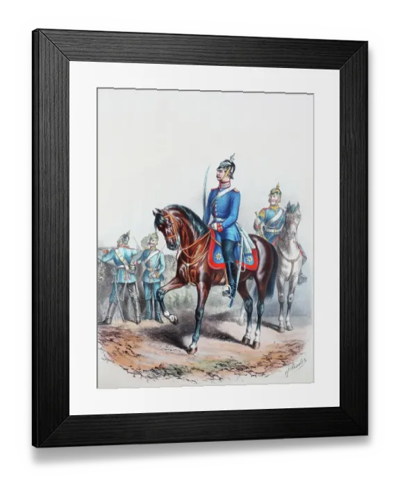 Framed Print : Prussian Army, Prussian Guard, I. and II. Guard Dragoon Regiment, common soldiers, officer, trumpeter, army uniform, military, Prussia, Germany, digitally restored reproduction of a 19th century original