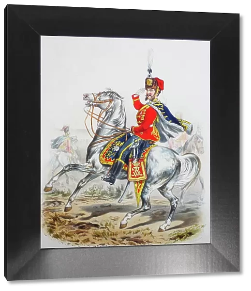 Prussian Army, Prussian Guard, Guard Hussar Regiment, officer, army uniform, military, Prussia, Germany, digitally restored reproduction of a 19th century original