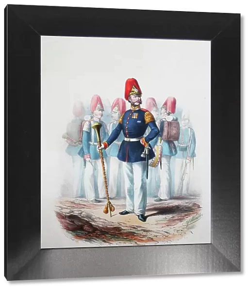 Prussian Army, Prussian Guard, Guard Regiment on Foot, Bugler, Tambour, Drummer, Army Uniform, Military, Prussia, Germany, Digitally Restored Reproduction of a 19th century Original