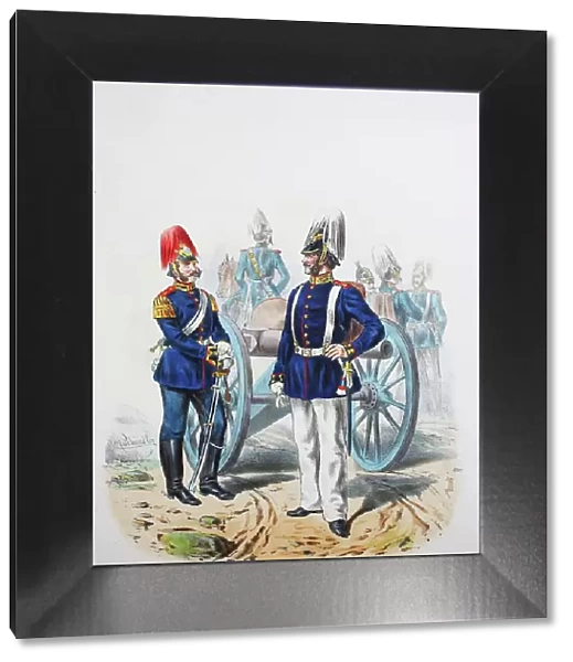 Prussian Army, Prussian Guard, 2nd Guard Field Artillery Regiment, staff trumpeter, one-year volunteer, army uniform, military, Prussia, Germany, digitally restored reproduction of a 19th century original