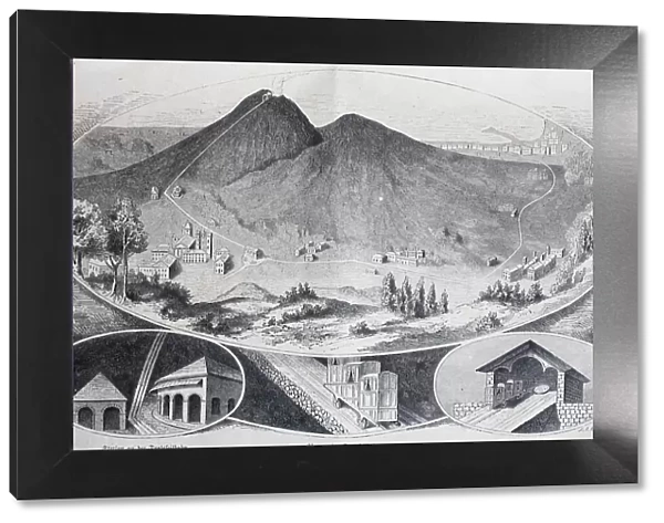 The railway line on the volcano Vesuvius near Naples, 1880, Italy, Historic, digitally restored reproduction of an original 19th-century artwork