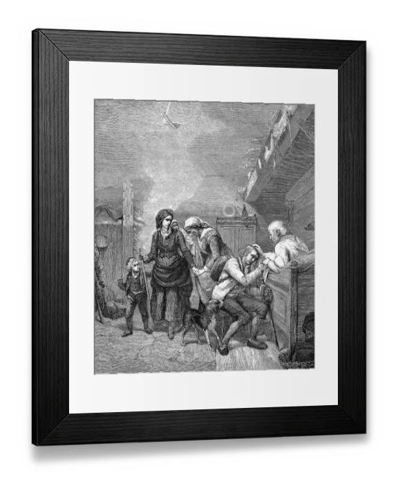 Framed Print : Mourning and Farewell, Family says goodbye to their old grandfather sitting on his deathbed, 1890, France, Historic, digitally restored reproduction of an original 19th-century painting Framed Print : Mourning and Farewell, Family says goodbye to their old grandfather sitting on his deathbed, 1890, France, Historic, digitally restored reproduction of an original 19th-century painting