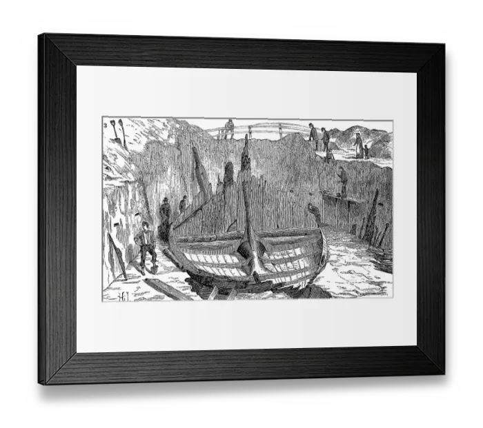 Framed Print : The Gokstad Ship is a 9th century Viking ship found in a burial mound at Gokstad in Sandar, Sandefjord, Vestfold, Norway, Historic, digitally restored reproduction of a 19th century original Framed Print : The Gokstad Ship is a 9th century Viking ship found in a burial mound at Gokstad in Sandar, Sandefjord, Vestfold, Norway, Historic, digitally restored reproduction of a 19th century original