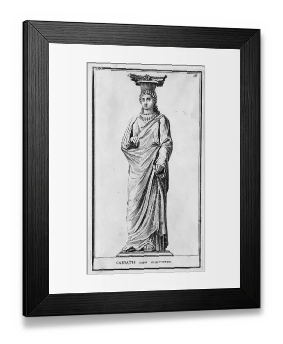 Framed Print : Statue of a caryatid, a sculpture representing a woman. It is used in architecture in place of a column or pillar in portals and the articulation of facades, from the Villa Albani, historic Rome, Italy Framed Print : Statue of a caryatid, a sculpture representing a woman. It is used in architecture in place of a column or pillar in portals and the articulation of facades, from the Villa Albani, historic Rome, Italy