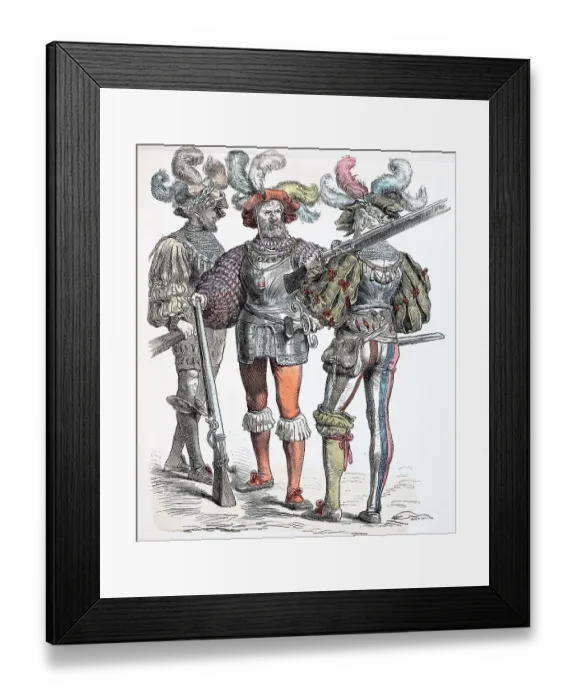 Framed Print : Folk traditional costume, clothing, history of costumes, uniform German Landsknechte 1520-1535, Germany, historical, digitally restored reproduction of a 19th century original Framed Print : Folk traditional costume, clothing, history of costumes, uniform German Landsknechte 1520-1535, Germany, historical, digitally restored reproduction of a 19th century original