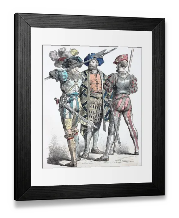 Framed Print : Folk traditional costume, clothing, history of costumes, uniform German Landsknechte, from 1510-1530, Germany, Historic, digitally restored reproduction of a 19th century original Framed Print : Folk traditional costume, clothing, history of costumes, uniform German Landsknechte, from 1510-1530, Germany, Historic, digitally restored reproduction of a 19th century original