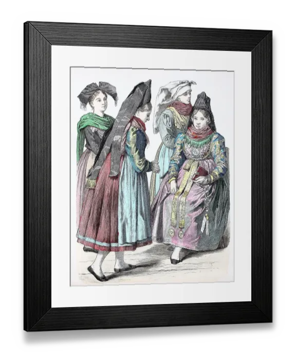 Framed Print : Folk traditional costume, clothing, history of costumes, woman from Breisgau, Witichhausen and the Tauber region, Germany, 1885, Historic, digitally restored reproduction of a 19th century original Framed Print : Folk traditional costume, clothing, history of costumes, woman from Breisgau, Witichhausen and the Tauber region, Germany, 1885, Historic, digitally restored reproduction of a 19th century original