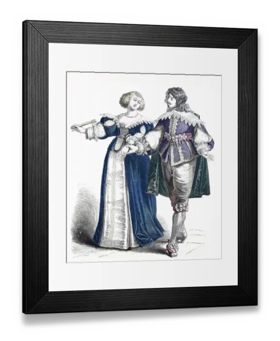 Framed Print : Folk traditional costume, Clothing, History of costumes, French noblemen, ca 1630-1600, France, Historical, digitally restored reproduction of a 19th century original Framed Print : Folk traditional costume, Clothing, History of costumes, French noblemen, ca 1630-1600, France, Historical, digitally restored reproduction of a 19th century original