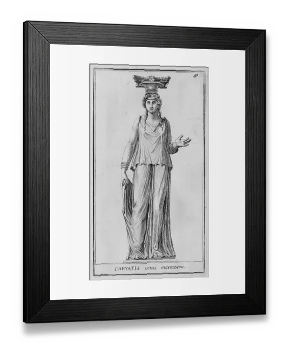 Framed Print : Statue of a caryatid, a sculpture representing a woman. It is used in architecture in place of a column or pillar in portals and the articulation of facades, from the Villa Albani, historic Rome, Italy Framed Print : Statue of a caryatid, a sculpture representing a woman. It is used in architecture in place of a column or pillar in portals and the articulation of facades, from the Villa Albani, historic Rome, Italy