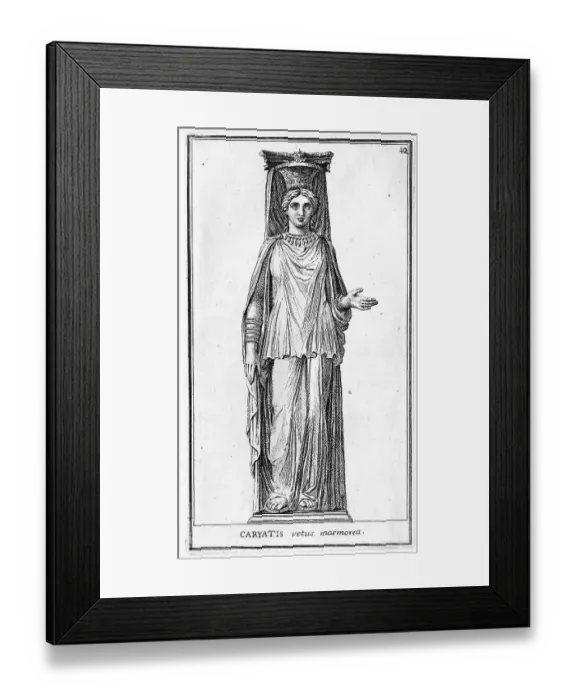 Framed Print : Statue of a caryatid, a sculpture representing a woman. It is used in architecture in place of a column or pillar in portals and the articulation of facades, from the Villa Albani, historic Rome, Italy Framed Print : Statue of a caryatid, a sculpture representing a woman. It is used in architecture in place of a column or pillar in portals and the articulation of facades, from the Villa Albani, historic Rome, Italy