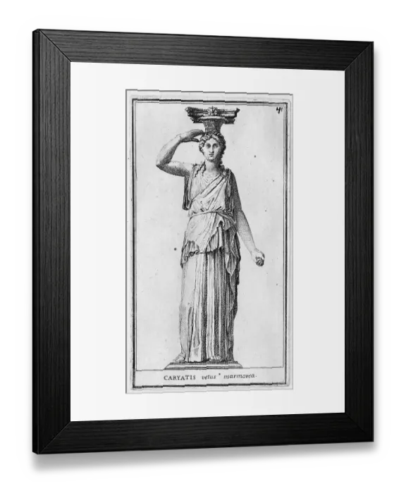 Framed Print : Statue of a caryatid, a sculpture representing a woman. It is used in architecture in place of a column or pillar in portals and the articulation of facades, from the Villa Albani, historic Rome, Italy Framed Print : Statue of a caryatid, a sculpture representing a woman. It is used in architecture in place of a column or pillar in portals and the articulation of facades, from the Villa Albani, historic Rome, Italy