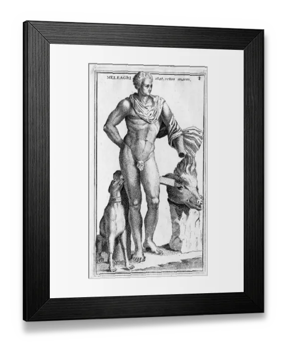 Framed Print : Meleagros, in Greek mythology the son of Althaia and Oineus, with hunting dog and head of a boar, historical Rome, Italy, digital reproduction of an 18th century original, original date unknown Framed Print : Meleagros, in Greek mythology the son of Althaia and Oineus, with hunting dog and head of a boar, historical Rome, Italy, digital reproduction of an 18th century original, original date unknown